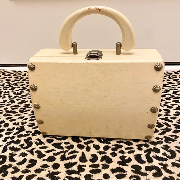 Vintage Handbags - VTG 50s • Portable Handheld Wooden Box Bag